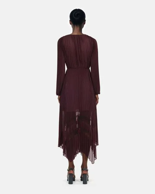Women Dresses The Kooples Long Burgundy Pleated Dress Burgundy