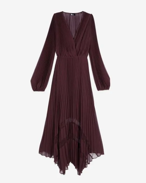 Women Dresses The Kooples Long Burgundy Pleated Dress Burgundy