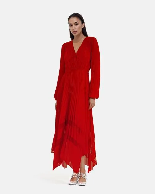 Women Dresses The Kooples Red Pleated Long Dress Red