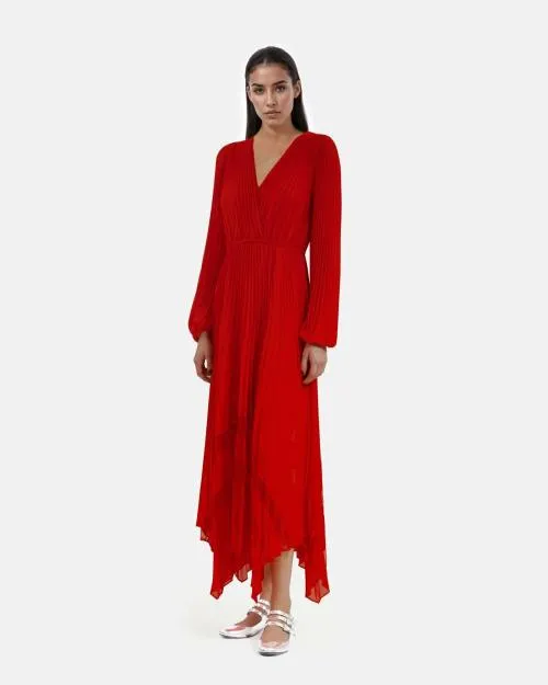 Women Dresses The Kooples Red Pleated Long Dress Red