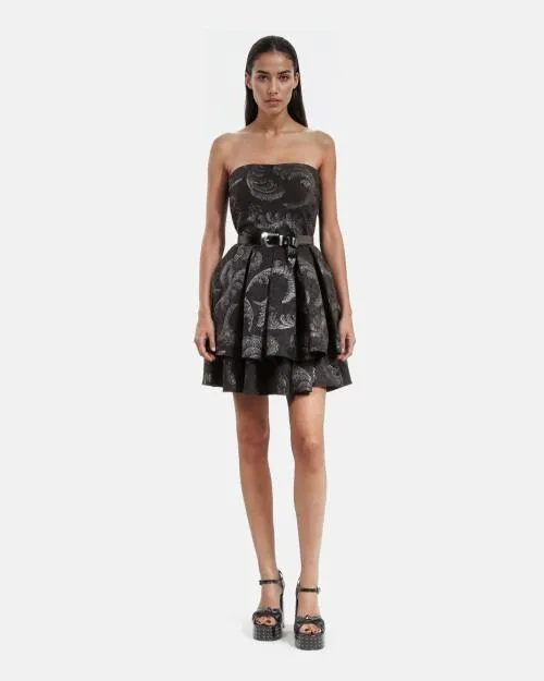 Women Dresses The Kooples Short Black Bustier Dress Black Silver