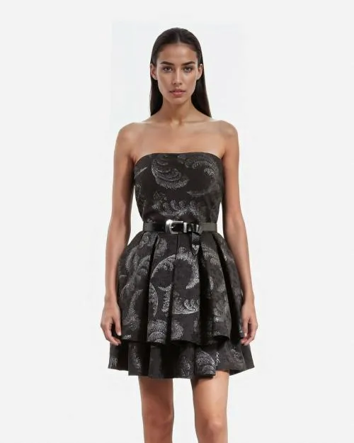 Women Dresses The Kooples Short Black Bustier Dress Black Silver