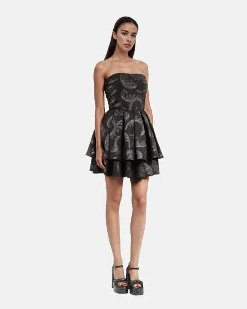 Women Dresses The Kooples Short Black Bustier Dress Black Silver