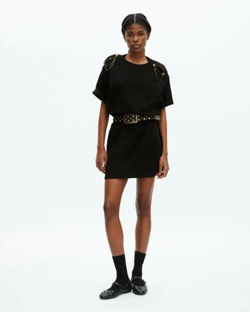 Women Dresses The Kooples Short Black Dress With Shoulder Pads Black Washed