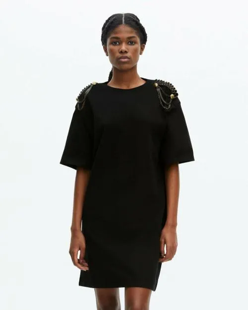 Women Dresses The Kooples Short Black Dress With Shoulder Pads Black Washed