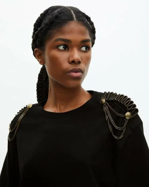 Women Dresses The Kooples Short Black Dress With Shoulder Pads Black Washed