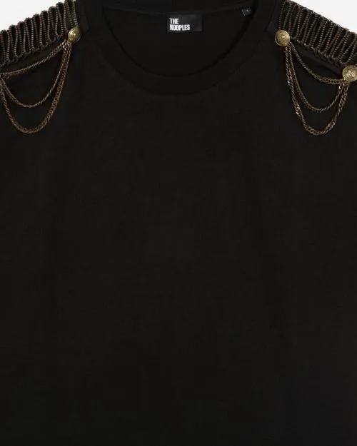 Women Dresses The Kooples Short Black Dress With Shoulder Pads Black Washed