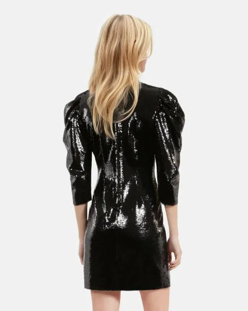 Women Dresses The Kooples Short Black Sequin Dress Black Stone