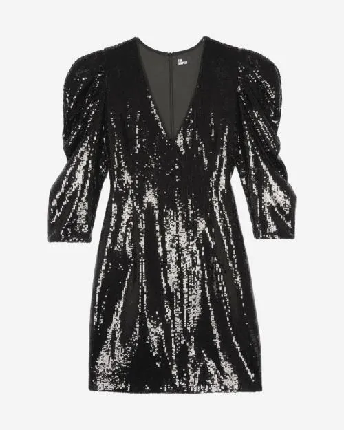 Women Dresses The Kooples Short Black Sequin Dress Black Stone