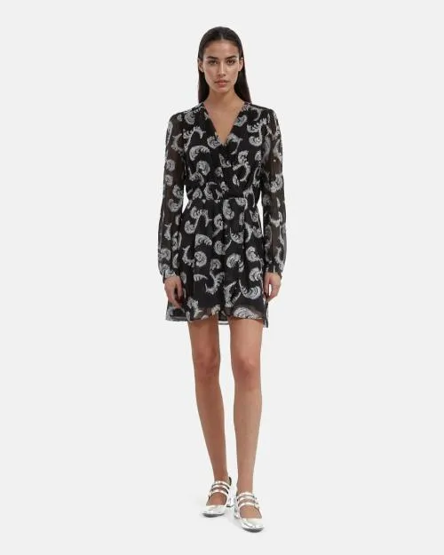 Women Dresses The Kooples Short Black Wrap Dress Black Silver