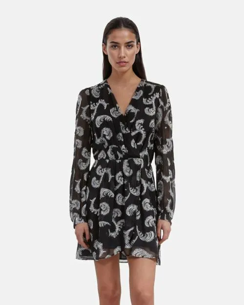 Women Dresses The Kooples Short Black Wrap Dress Black Silver