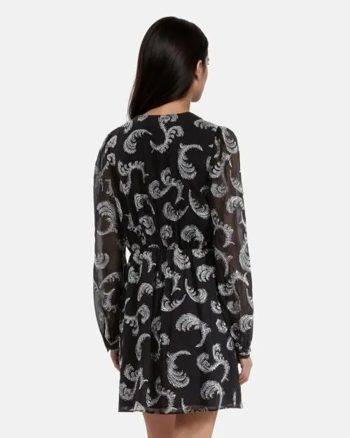 Women Dresses The Kooples Short Black Wrap Dress Black Silver
