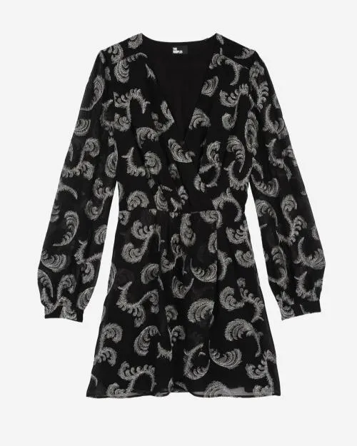 Women Dresses The Kooples Short Black Wrap Dress Black Silver