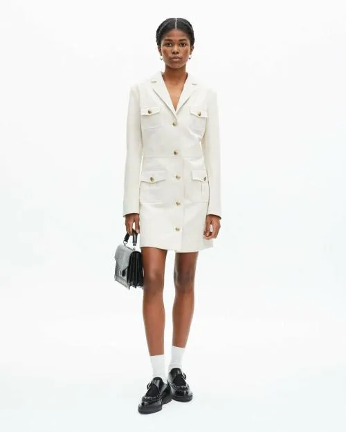 Women Dresses The Kooples Short Ecru Cotton And Linen Dress Beige