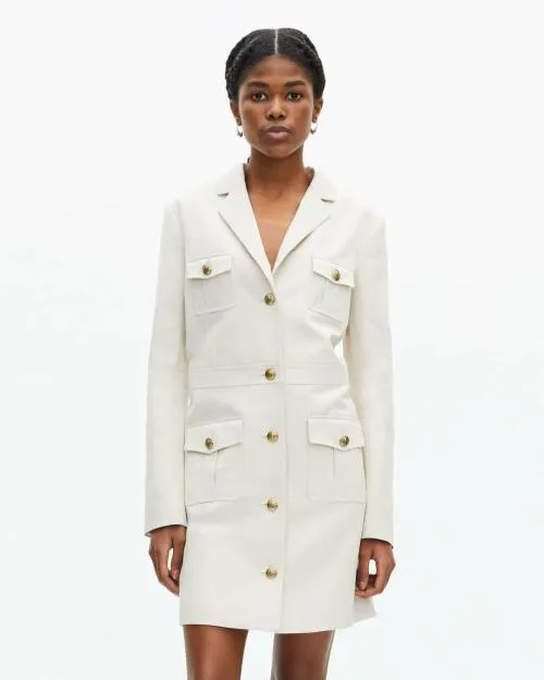 Women Dresses The Kooples Short Ecru Cotton And Linen Dress Beige