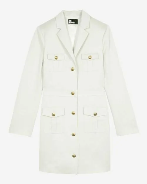 Women Dresses The Kooples Short Ecru Cotton And Linen Dress Beige