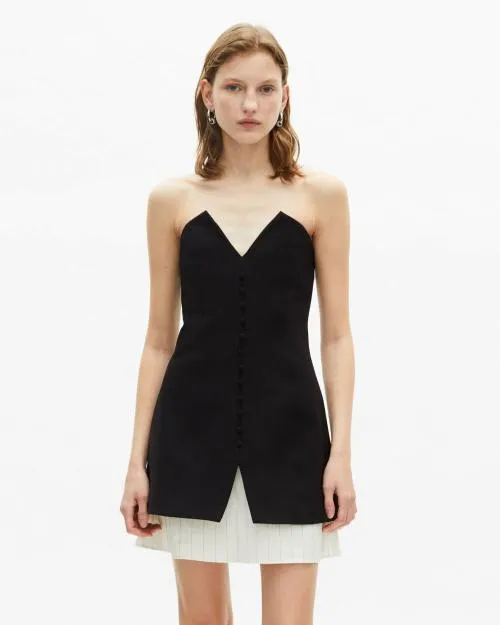 Women Dresses The Kooples Short Strapless TwoMaterial Black Dress Black