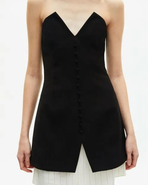 Women Dresses The Kooples Short Strapless TwoMaterial Black Dress Black