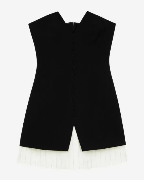 Women Dresses The Kooples Short Strapless TwoMaterial Black Dress Black