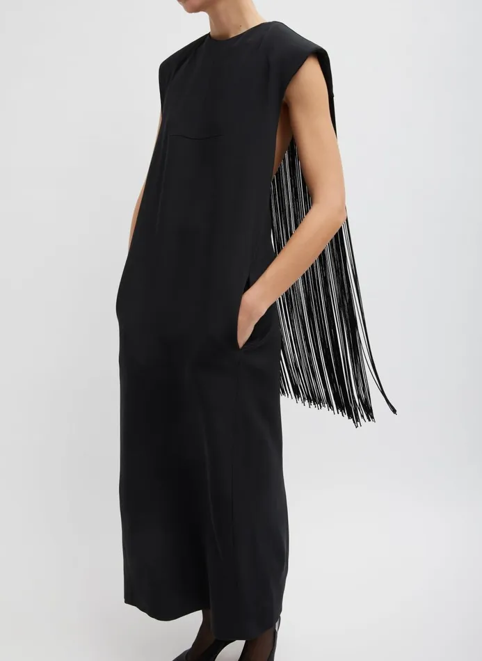 Women Dresses Tibi 4Ply Silk Fringed Dress Black