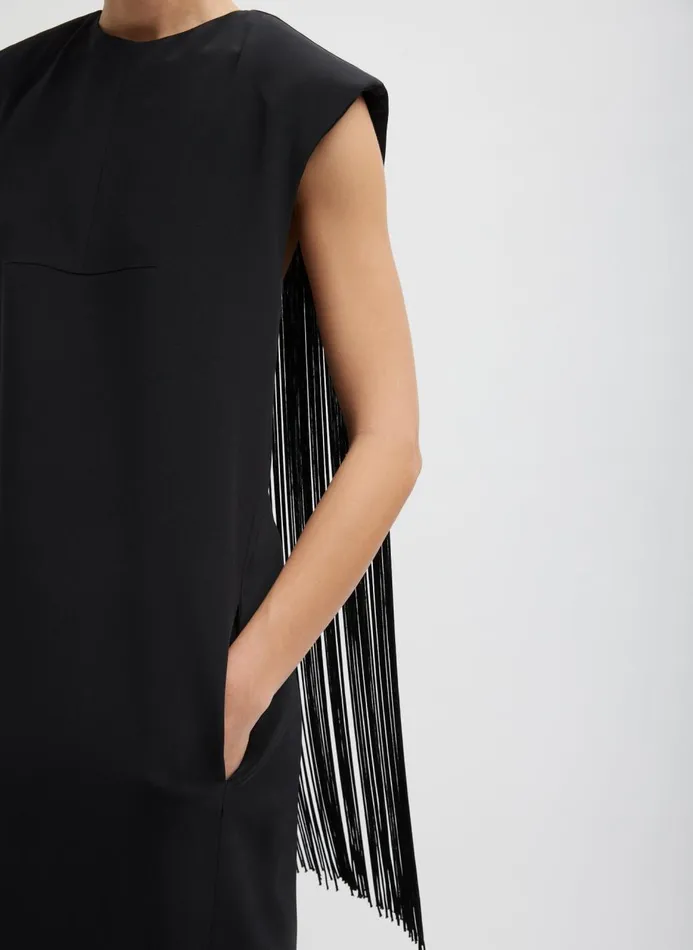 Women Dresses Tibi 4Ply Silk Fringed Dress Black