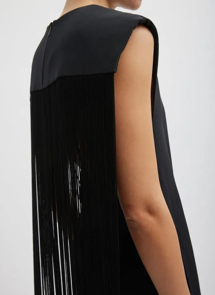 Women Dresses Tibi 4Ply Silk Fringed Dress Black