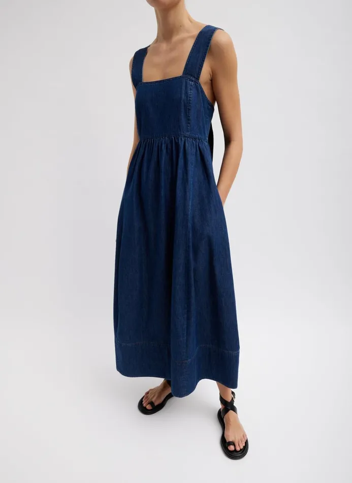 Women Dresses Tibi Light Weight Stone Wash Sculpted Dress Dark Enzyme Wash