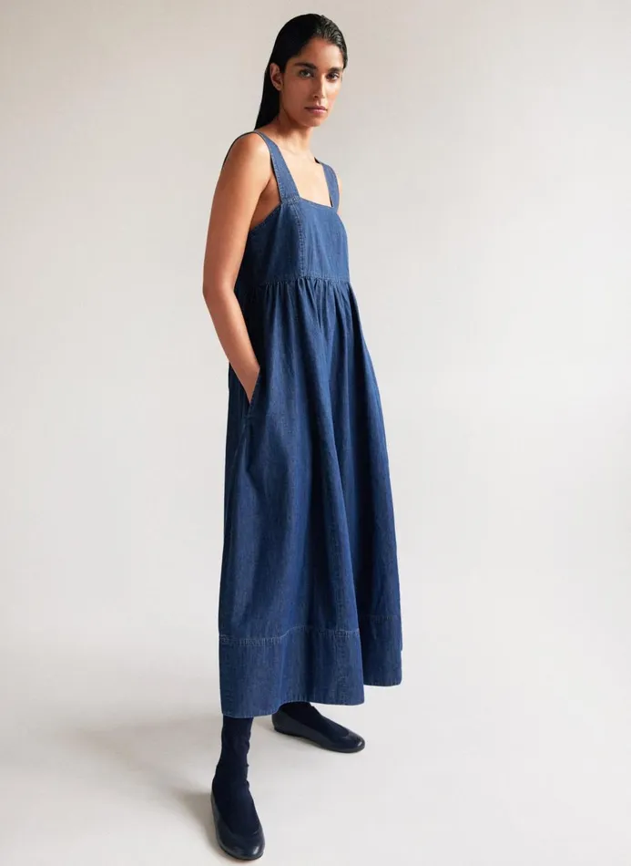 Women Dresses Tibi Light Weight Stone Wash Sculpted Dress Dark Enzyme Wash