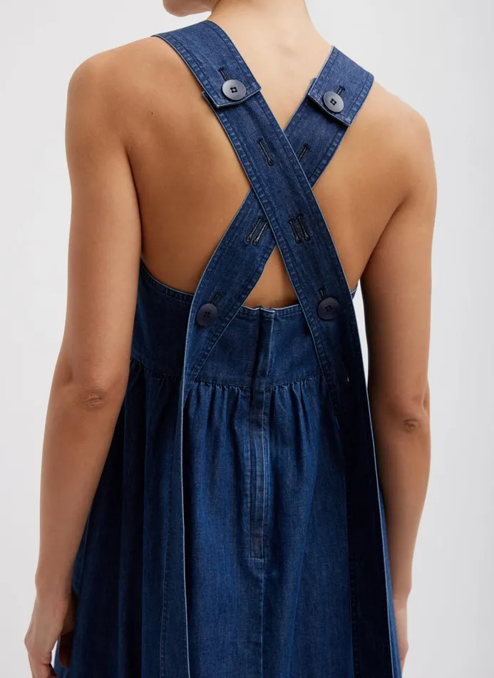 Women Dresses Tibi Light Weight Stone Wash Sculpted Dress Dark Enzyme Wash