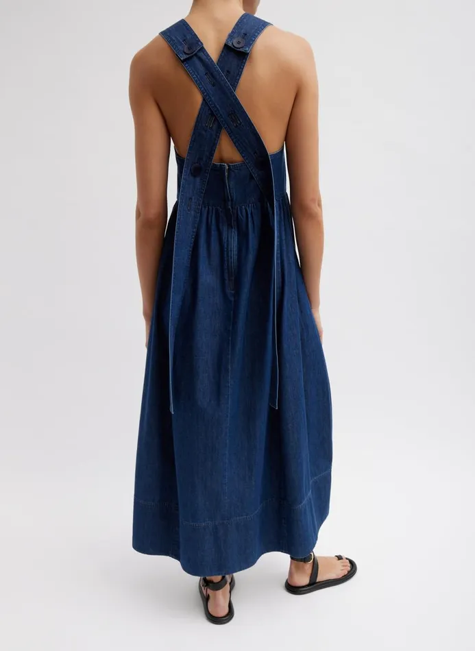 Women Dresses Tibi Light Weight Stone Wash Sculpted Dress Dark Enzyme Wash