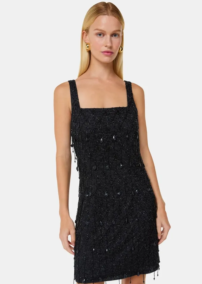 Women Dresses Whistles Black Beaded Mini Dress