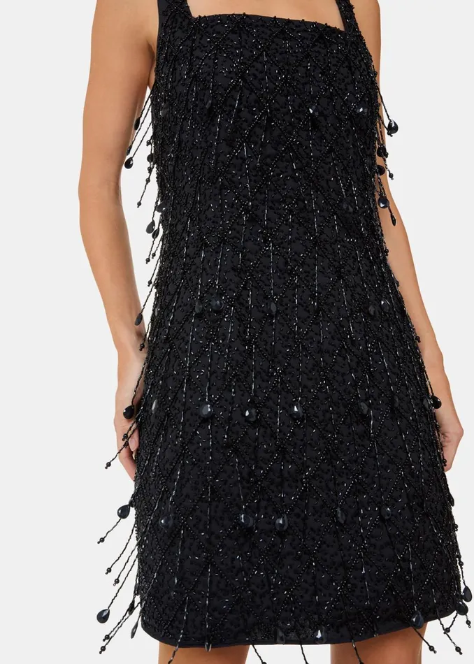 Women Dresses Whistles Black Beaded Mini Dress