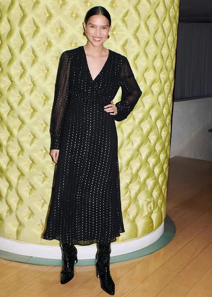 Women Dresses Whistles Black Metallic Stripe Midi Dress