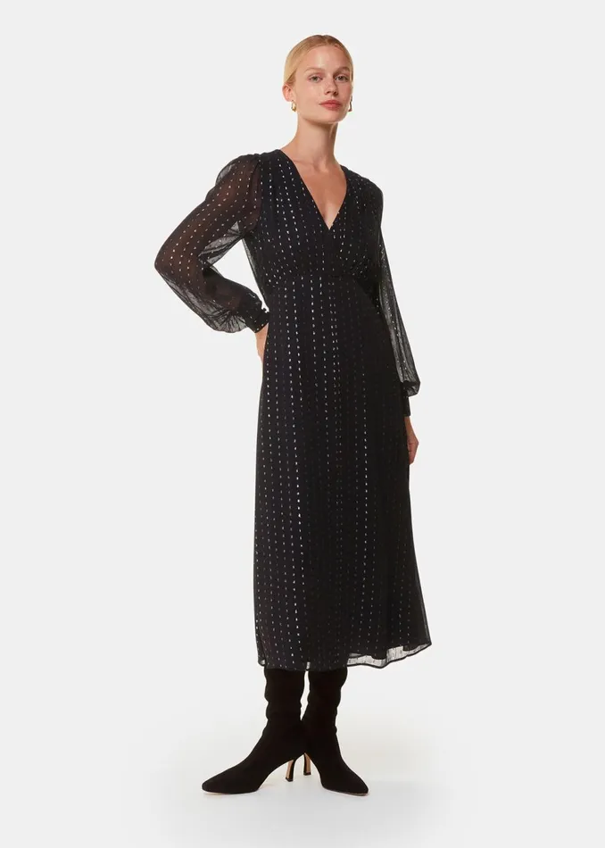 Women Dresses Whistles Black Metallic Stripe Midi Dress