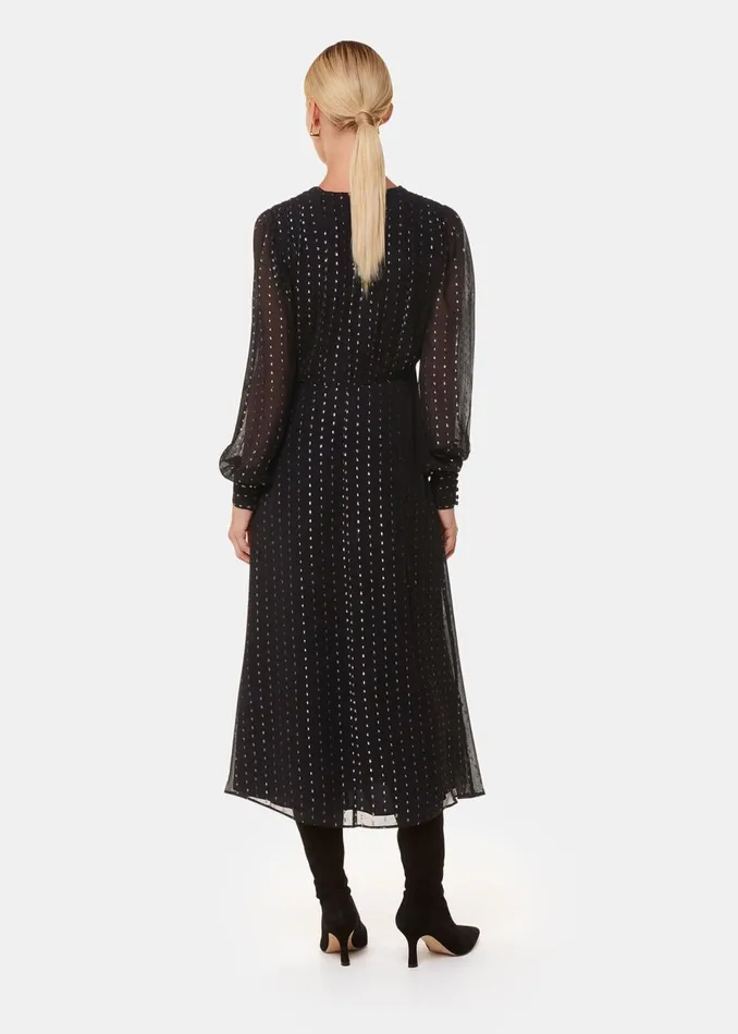 Women Dresses Whistles Black Metallic Stripe Midi Dress