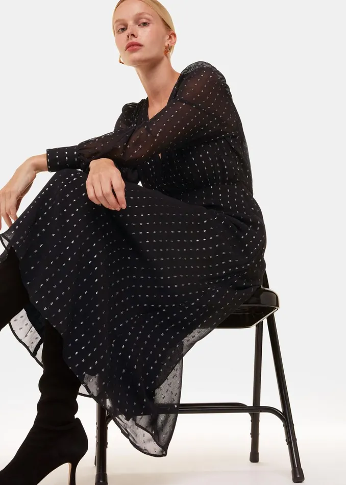 Women Dresses Whistles Black Metallic Stripe Midi Dress