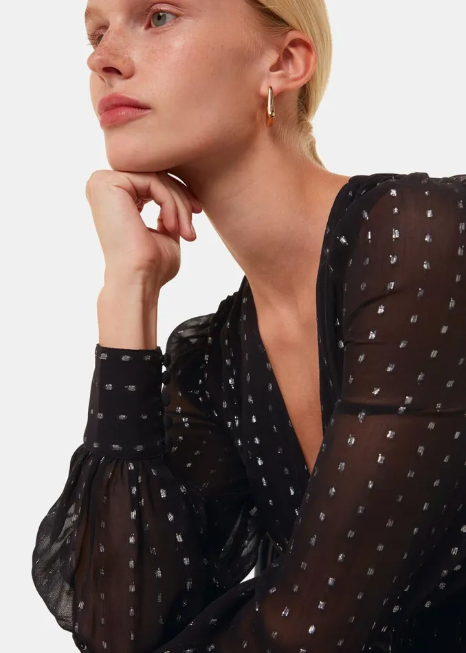 Women Dresses Whistles Black Metallic Stripe Midi Dress