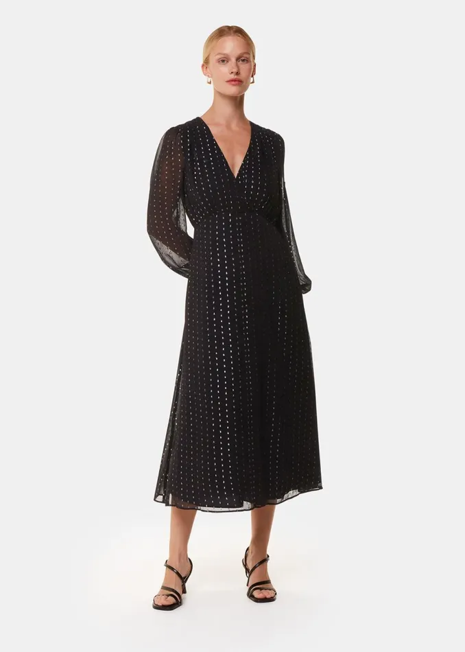 Women Dresses Whistles Black Metallic Stripe Midi Dress
