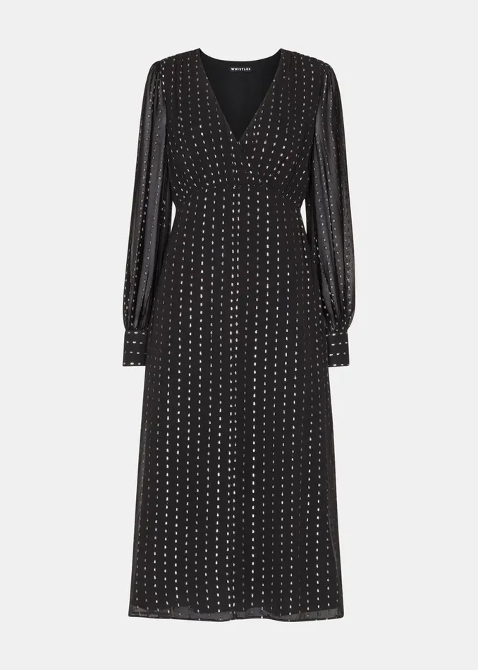 Women Dresses Whistles Black Metallic Stripe Midi Dress
