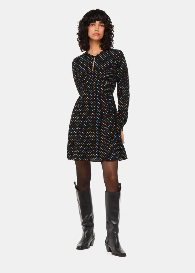 Women Dresses Whistles Black Scattered Hearts Flippy Dress