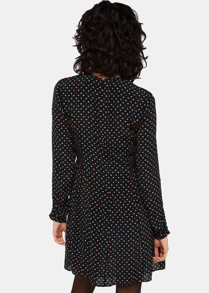 Women Dresses Whistles Black Scattered Hearts Flippy Dress