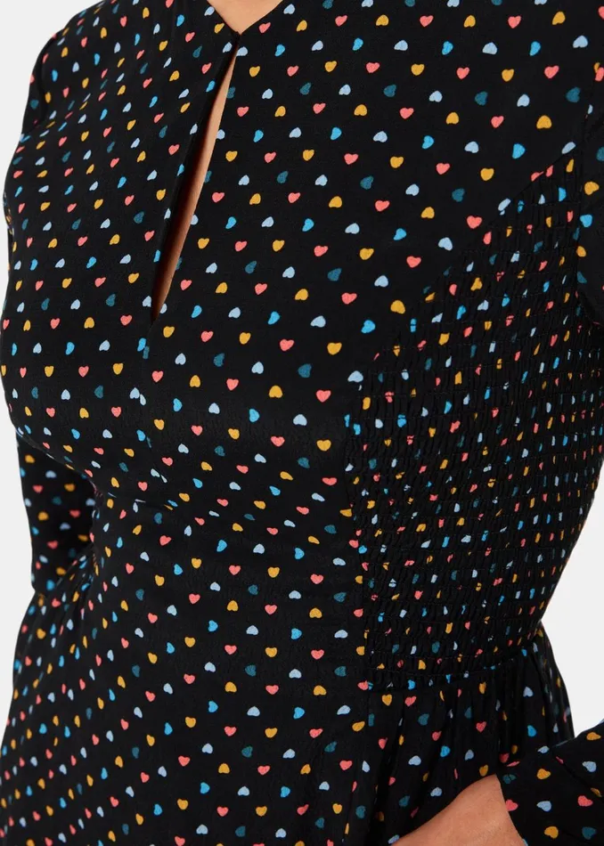 Women Dresses Whistles Black Scattered Hearts Flippy Dress