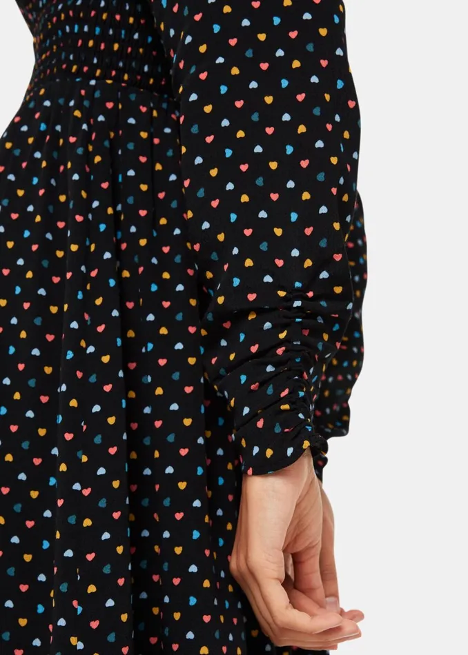 Women Dresses Whistles Black Scattered Hearts Flippy Dress