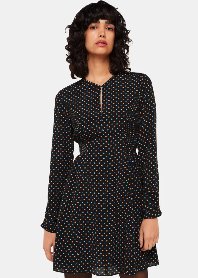 Women Dresses Whistles Black Scattered Hearts Flippy Dress