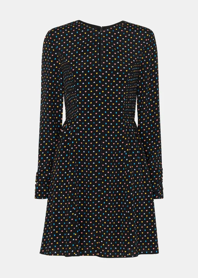 Women Dresses Whistles Black Scattered Hearts Flippy Dress