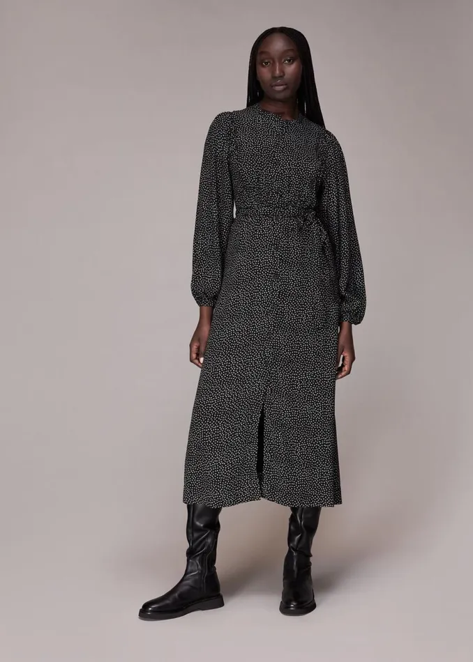 Women Dresses Whistles Black Scattered Y Print Midi Dress