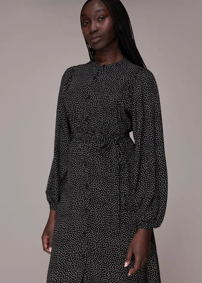 Women Dresses Whistles Black Scattered Y Print Midi Dress