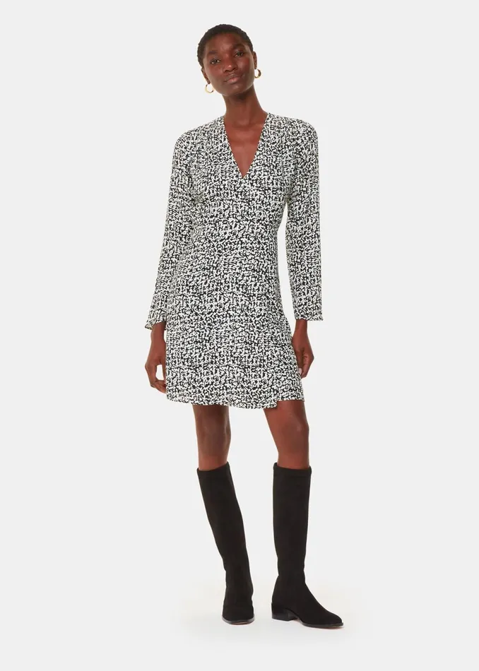 Women Dresses Whistles Black Scribble Print Flippy Dress