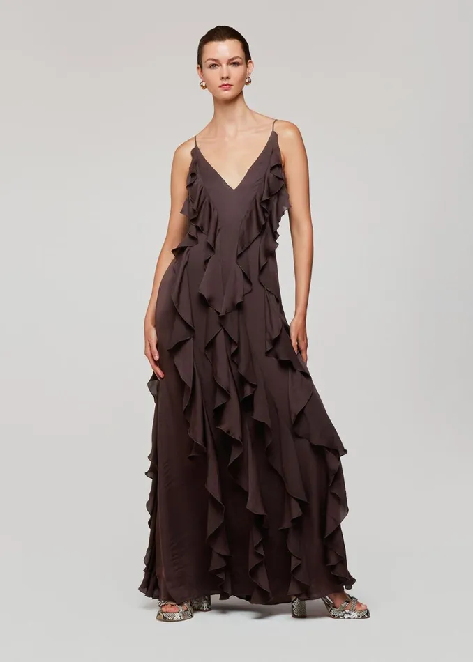 Women Dresses Whistles Chocolate Ruffle Maxi Dress
