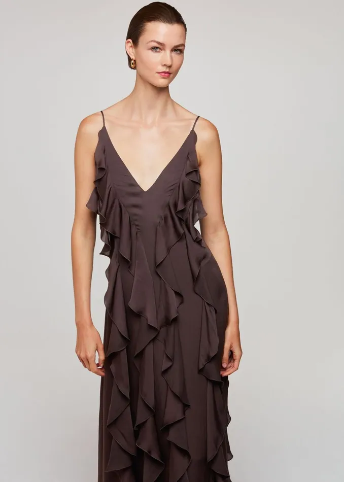 Women Dresses Whistles Chocolate Ruffle Maxi Dress